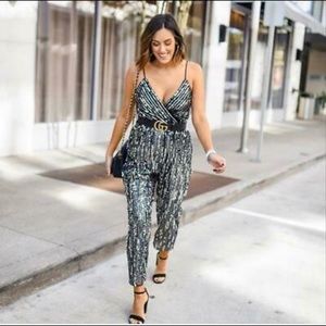 NWT Express Sequin Surplice Jumpsuit M